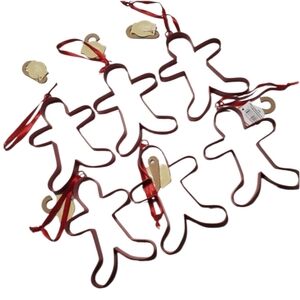 Gingerbread Men Christmas Ornaments Set of Six 5.75' Red Metal Cookie Cutters